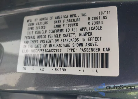 2012 Honda Accord 2.4 Ex-L z USA, uszkodzony, nr VIN 1HGCP2F81CA032800